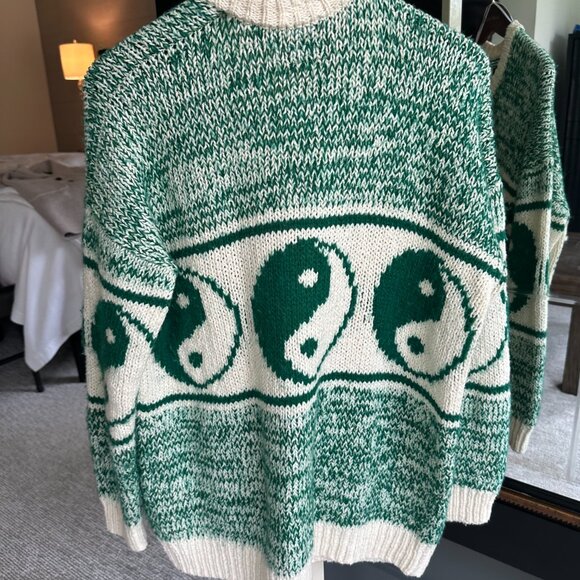 MOTHER Denim Long Drop Cardigan in Forest and Cream - Picture 5 of 9